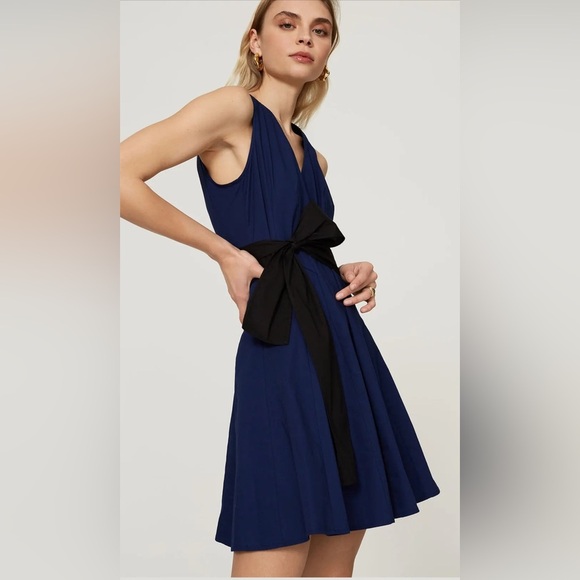 Thakoon Navy Blue Black Tie Waist Sleeveless Mini Dress- Size 2 - Picture 7 of 9